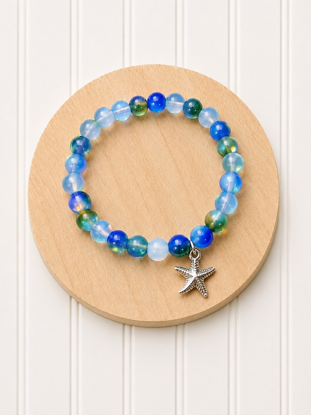Blue Ocean Bead Bracelet with Starfish Charm